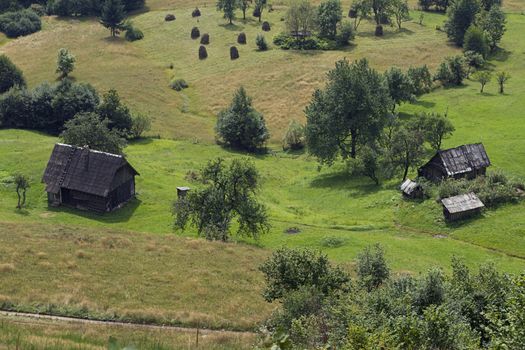 Wide panoramic scenic view at high mountain summer landscape in mountains  Carpathians, Ukraine