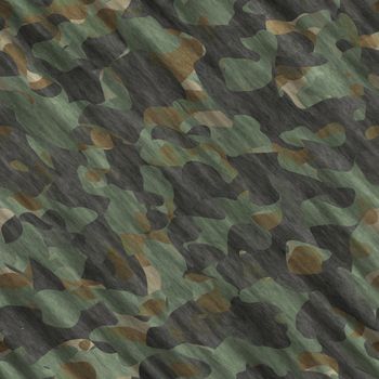 Camouflage pattern background seamless illustration. Classic clothing style masking camo repeat print. Green brown black olive colors forest texture.