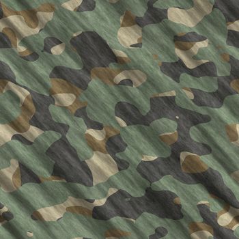 Camouflage pattern background seamless illustration. Classic clothing style masking camo repeat print. Green brown black olive colors forest texture.