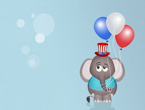 illustration of elephant with balloons for July 4th