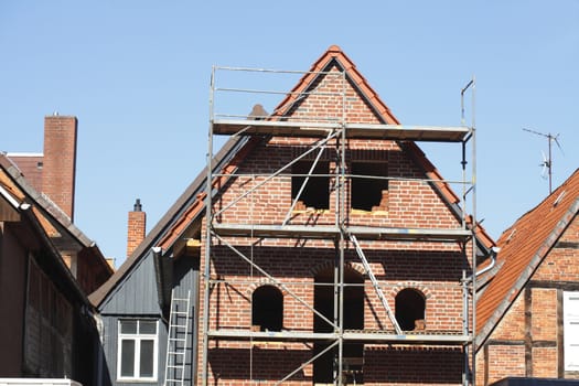 construction site on a new building house roof