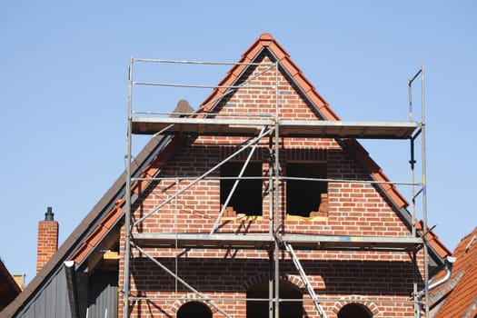 construction site on a new building house roof