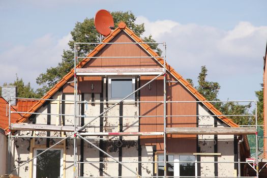 construction site on a new building house roof