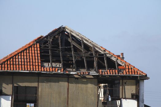 Fire dameged House, roof