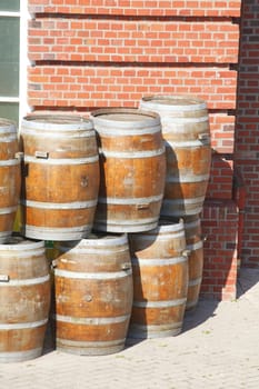 brown staked wooden staked barrels