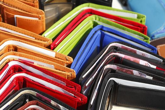 Colorful Money Purses on a Flew Market Stall