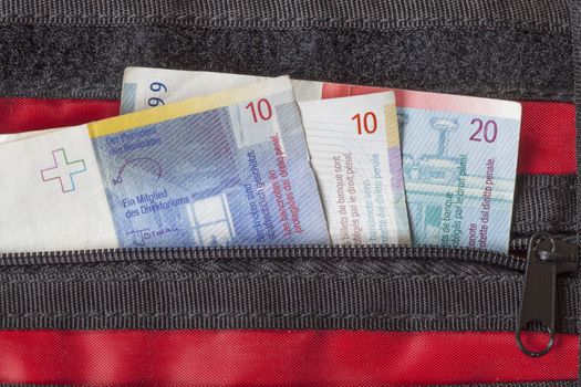 Swiss Frank  Bills in a Purse