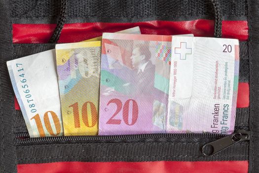 Swiss Frank  Bills in a Purse