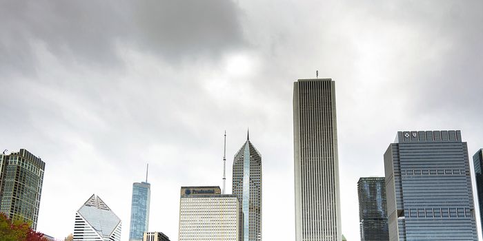 Chicago, IL, USA, october 27, 2016: Chicago skyscrapers in a row in a cloudy day
