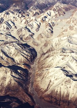 Top of mountains. Panorama from an airplane