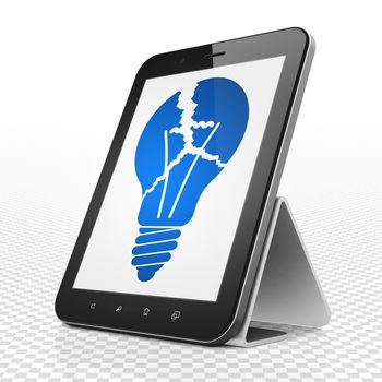 Business concept: Tablet Computer with blue Light Bulb icon on display, 3D rendering