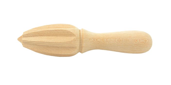 Wooden citrus reamer for juicing fruit, isolated on a white background