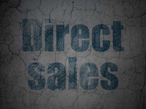 Advertising concept: Blue Direct Sales on grunge textured concrete wall background
