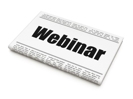 Learning concept: newspaper headline Webinar on White background, 3D rendering