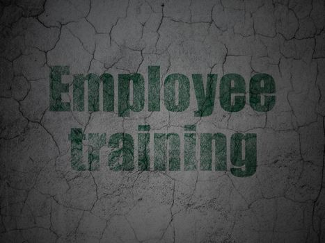 Studying concept: Green Employee Training on grunge textured concrete wall background