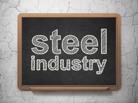 Manufacuring concept: text Steel Industry on Black chalkboard on grunge wall background, 3D rendering