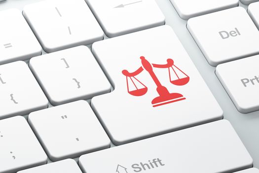 Law concept: Enter button with Scales on computer keyboard background, 3D rendering