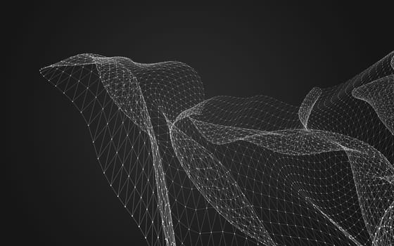 Abstract polygonal space low poly dark background with connecting dots and lines. Connection structure. 3d rendering