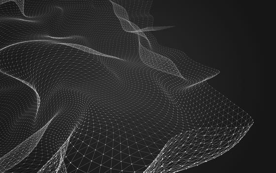 Abstract polygonal space low poly dark background with connecting dots and lines. Connection structure. 3d rendering