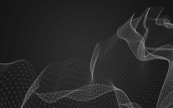 Abstract polygonal space low poly dark background with connecting dots and lines. Connection structure. 3d rendering