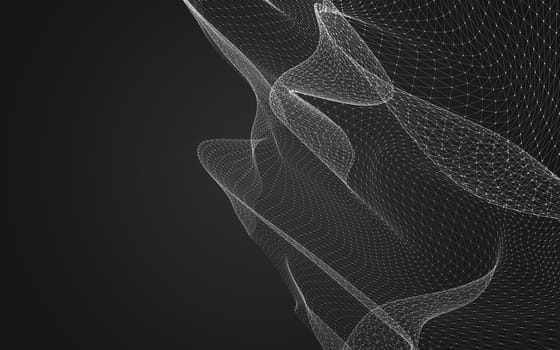 Abstract polygonal space low poly dark background with connecting dots and lines. Connection structure. 3d rendering