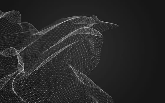 Abstract polygonal space low poly dark background with connecting dots and lines. Connection structure. 3d rendering