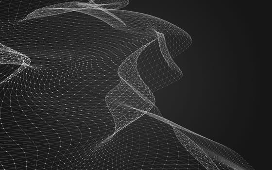 Abstract polygonal space low poly dark background with connecting dots and lines. Connection structure. 3d rendering