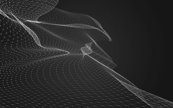 Abstract polygonal space low poly dark background with connecting dots and lines. Connection structure. 3d rendering