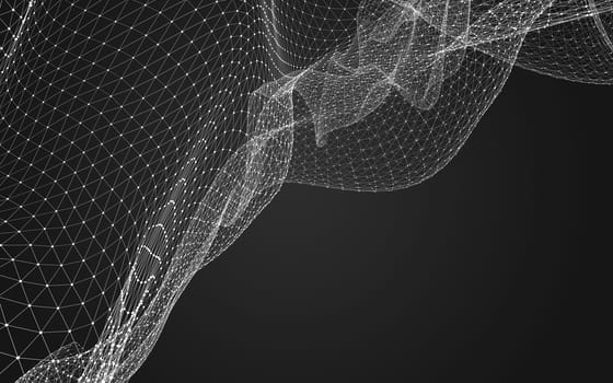 Abstract polygonal space low poly dark background with connecting dots and lines. Connection structure. 3d rendering