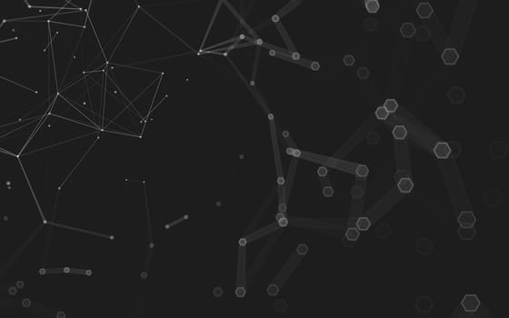 Abstract polygonal space low poly dark background with connecting dots and lines. Connection structure. 3d rendering