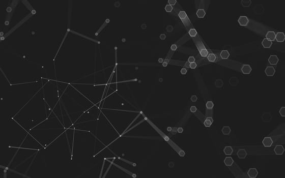 Abstract polygonal space low poly dark background with connecting dots and lines. Connection structure. 3d rendering