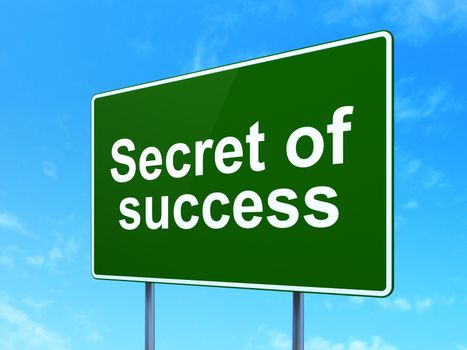 Business concept: Secret of Success on green road highway sign, clear blue sky background, 3D rendering