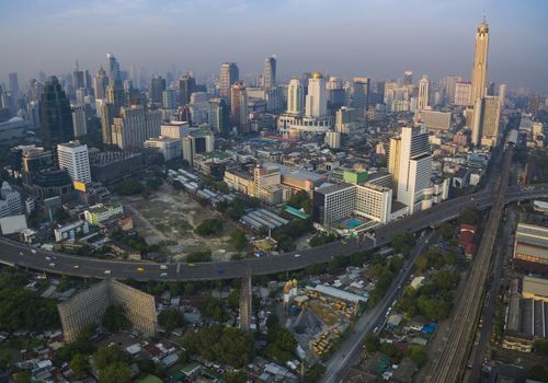 aerial view of bangkok thailand capital skyline in heart of business center 
