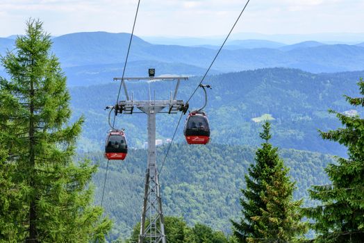 Krynica Poland - July 10. 2016: The gondola lift to the Jaworzyna Krynicka Mountain.