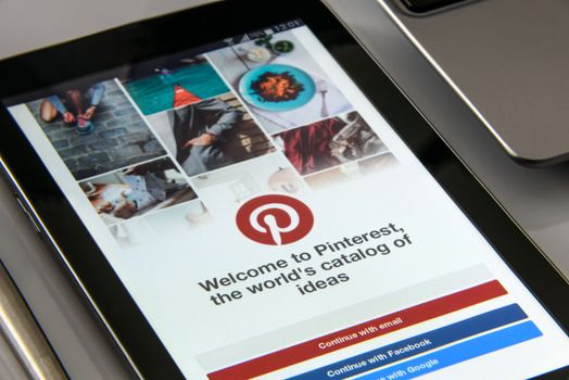 Krynica-Zdroj, Poland - November 03. 2016: A smartphone displaying the sign-in/log-in page for the Android version of Pinterest, a content sharing service that allows members to pin images, videos and other objects to their online pinboard
