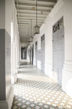 Covered corridor in Singapore build. Heritage architecture