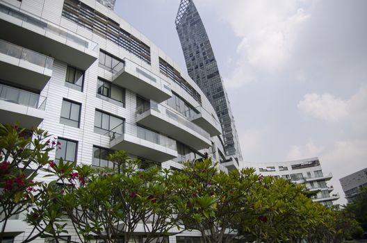 Cityscape of singapore at day time with sky