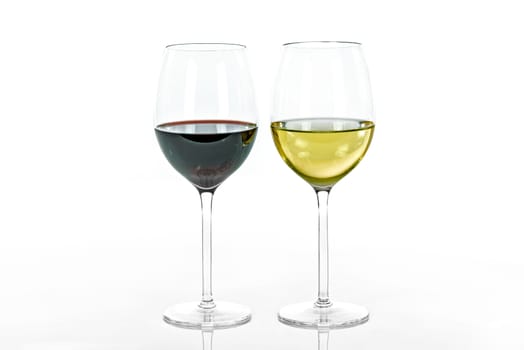 red wine and white wine in glasses isolated on white background