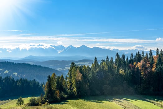 Beautiful mountains in autumn colors in a sunny day