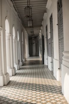 Covered corridor in Singapore build. Heritage architecture