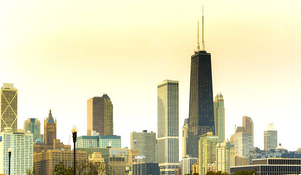 Chicago downtown skyline. Navy Pier view point