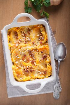 Parmentier of pumpkin and potatoes with beef