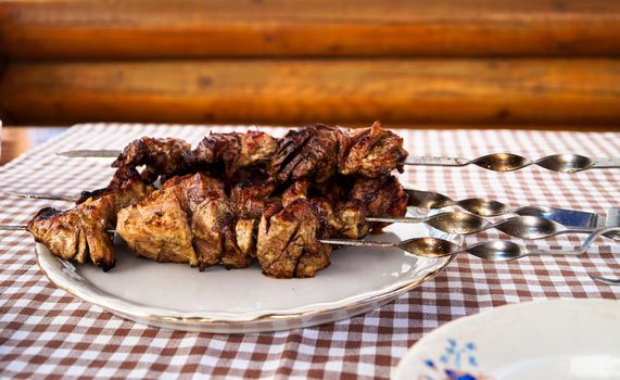 meat kebab on a plate on the table