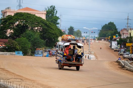 Taxi cab tuk-tuk in Pakse, local way of transportation