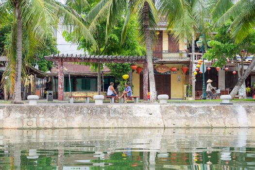 Hoai river in ancient Hoian town on January 26, 2015 in Hoian, Vietnam. Hoian is recognized as a World Heritage Site by UNESCO
