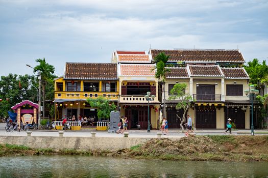 Hoai river in ancient Hoian town on January 26, 2015 in Hoian, Vietnam. Hoian is recognized as a World Heritage Site by UNESCO