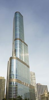 Chicago, IL, USA, october 28, 2016: Trump Tower in Chicago, Illinois. Upon its completion in 2009 with hieght 1,362 feet, it is the seventh-tallest building in the world.