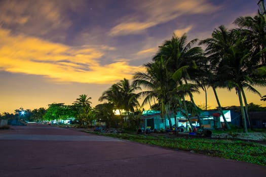 A village on the beach in morning. BINH THUAN, VIETNAM