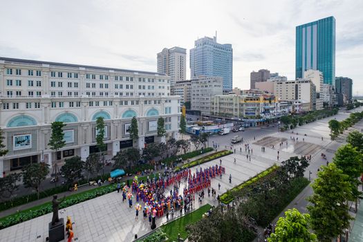 Mass wedding in front People's Committee building on Nguyen Hue Pedestrian Street. HO CHI MINH, VIETNAM 1/9/2015