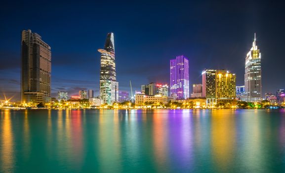 Colorful sunset on Sai Gon river. Ho Chi Minh city, Viet Nam